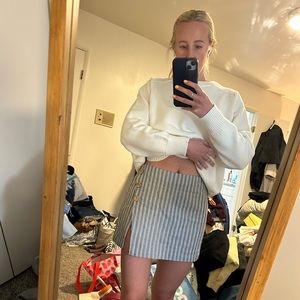 Dusty blue and white striped skort